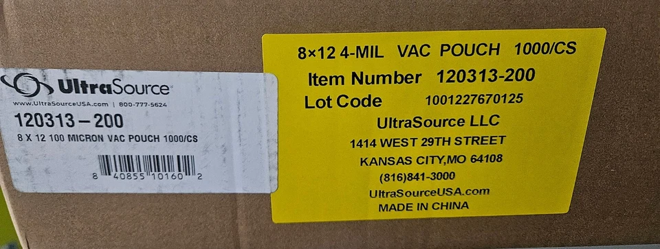 UltraSource 120313-200 Bolsas Selladoras al Vacío 4 Bolsas MIL, 8" x 12", Paquete de 1000 Bolsas Foto 2 de 2