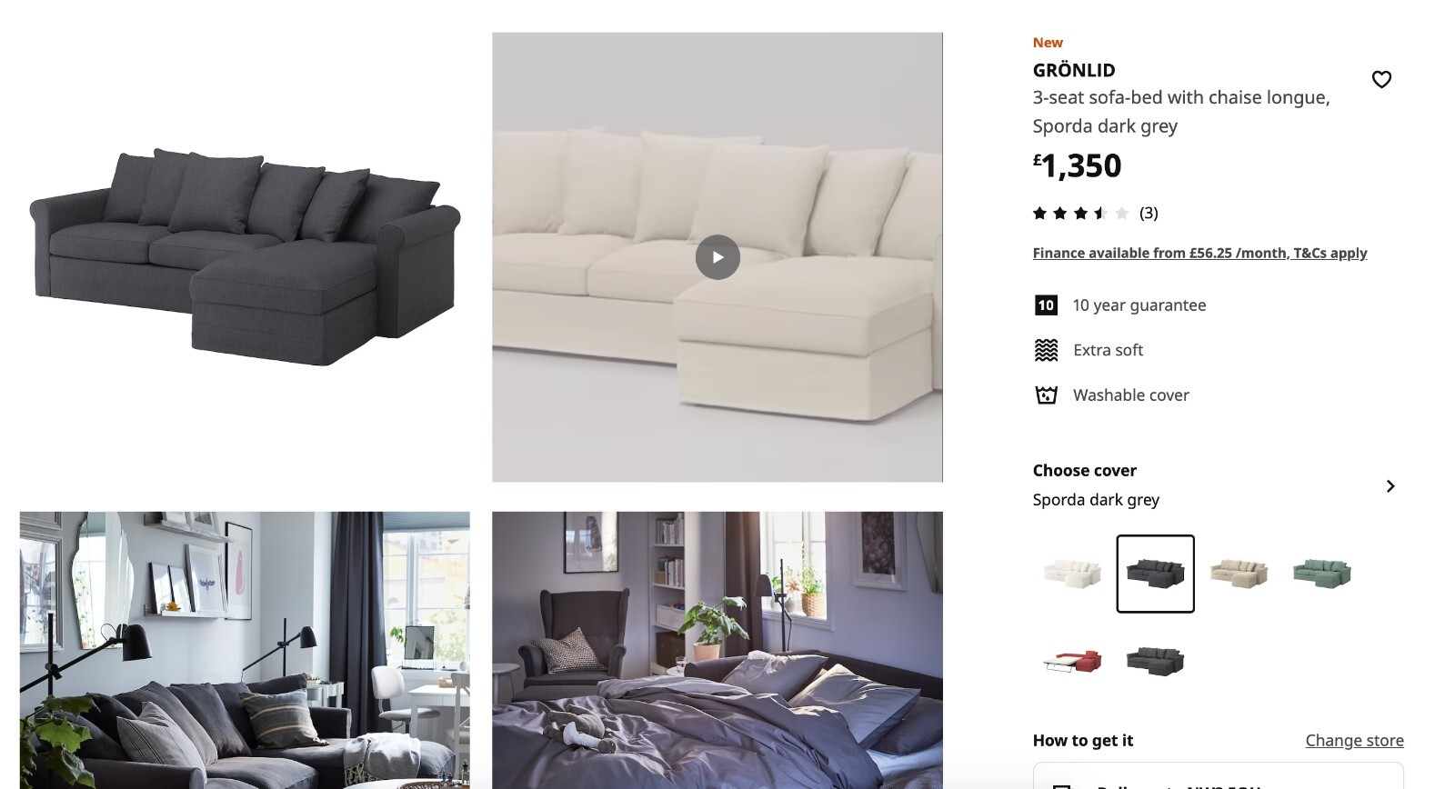 Ikea Moheda 3seat Corner Sofa Bed with chaise longues and storage eBay
