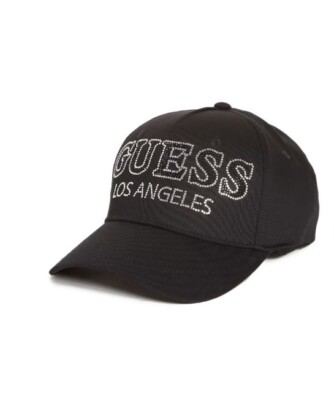 NEW W TAGS WOMEN'S GUESS  LOS ANGELES BLACK RHINESTONE LOGO BASEBALL HAT CAP