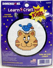 NEW 1997 Dimensions Cat  Bird 72452 Counted Cross Stitch Kit Kids Crafts 13048