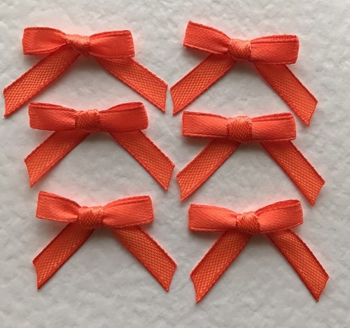 20 Pretty Bright Orange Tiny Bows made from 6mm Satin Ribbon for card making - Picture 2 of 3