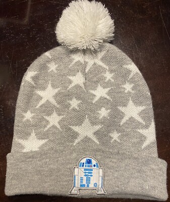 Star Wars BEANIE w/ POM POM R2-D2 - GRAY GREY CUFFED STARS One