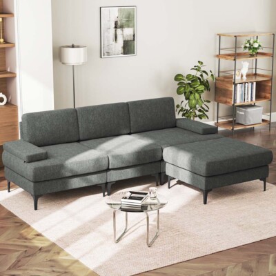 Chenille 3-Sitzer Sofa Couch Sitzcouch Chaise Longue Polstersofa Gästebett NEU