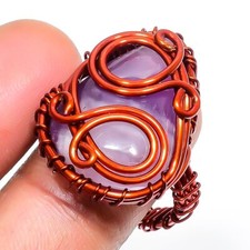 African Amethyst Gemstone Copper Ring Handcrafted Wire Wrap Unique Jewelry 7" O2