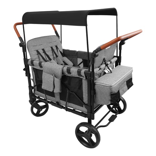 Folding Baby Stroller Wagon Cart For 4 Kids, Face To Face High Seat With Canopy - Bild 18 von 24