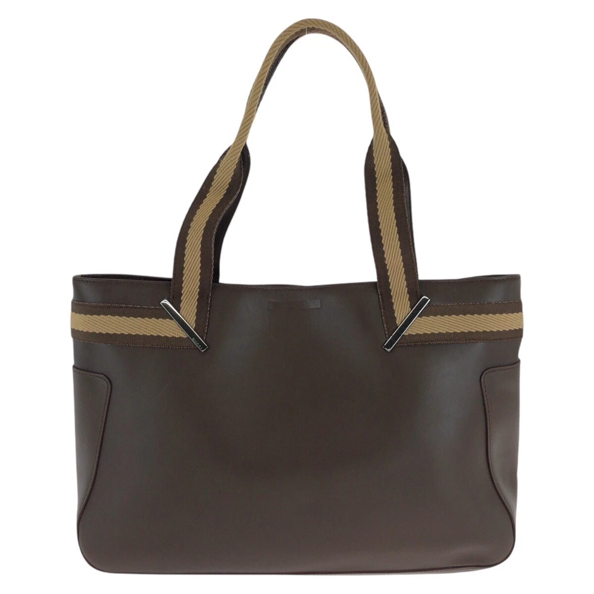 Sac fourre tout bandoulière GUCCI Web Stripe 002 1135 marron beige cuir GG