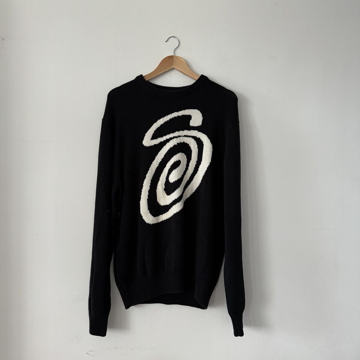STÜSSY CURLY KNIT SWEATER XL BLACK Heavy Cotton Spiral Swirl STÜSSY CURLY KNIT SWEATER XL BLACK Heavy Cotton Spiral Swirl