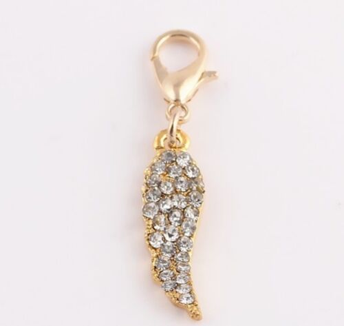 Crystal Angel Wing Clip-on Charm - Gold or Silver - Picture 1 of 4