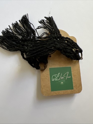 Moroccan Macrame Earrings Black Tassels Dangle Drop 22p - Picture 4 of 5