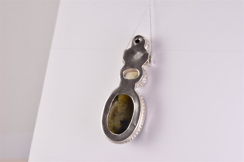 Sterling Silver 48mm x 17mm Labradorite Moonstone Lapis Slider 925 Pendant - Picture 4 of 5