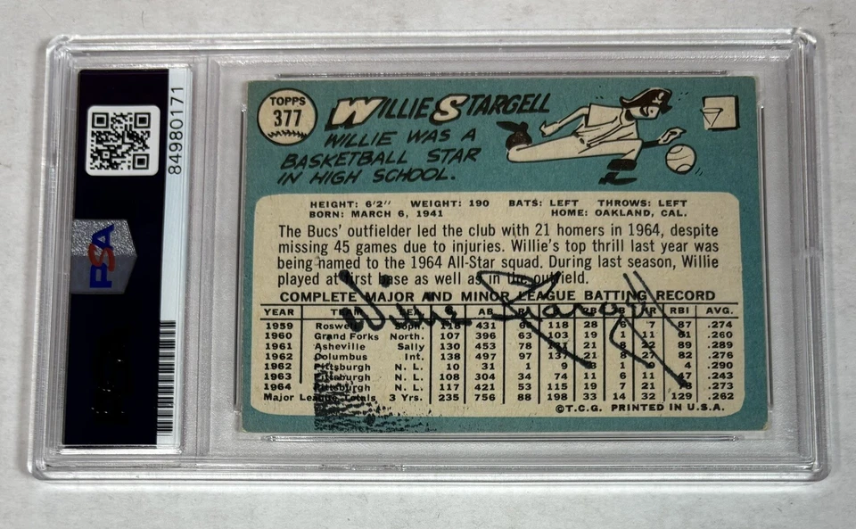 1965 Topps WILLIE STARGELL HOF PSA Double SIGNED AUTO Baseball Card #377 - Image 2 of 2