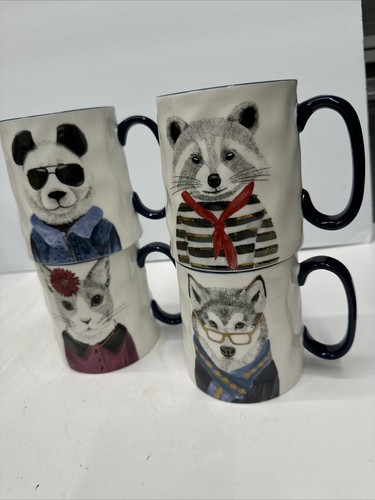 Coffee Tea Mugs lot of 4 Signature Housewares Inc rabbit racoon panda wolf - Picture 5 of 5