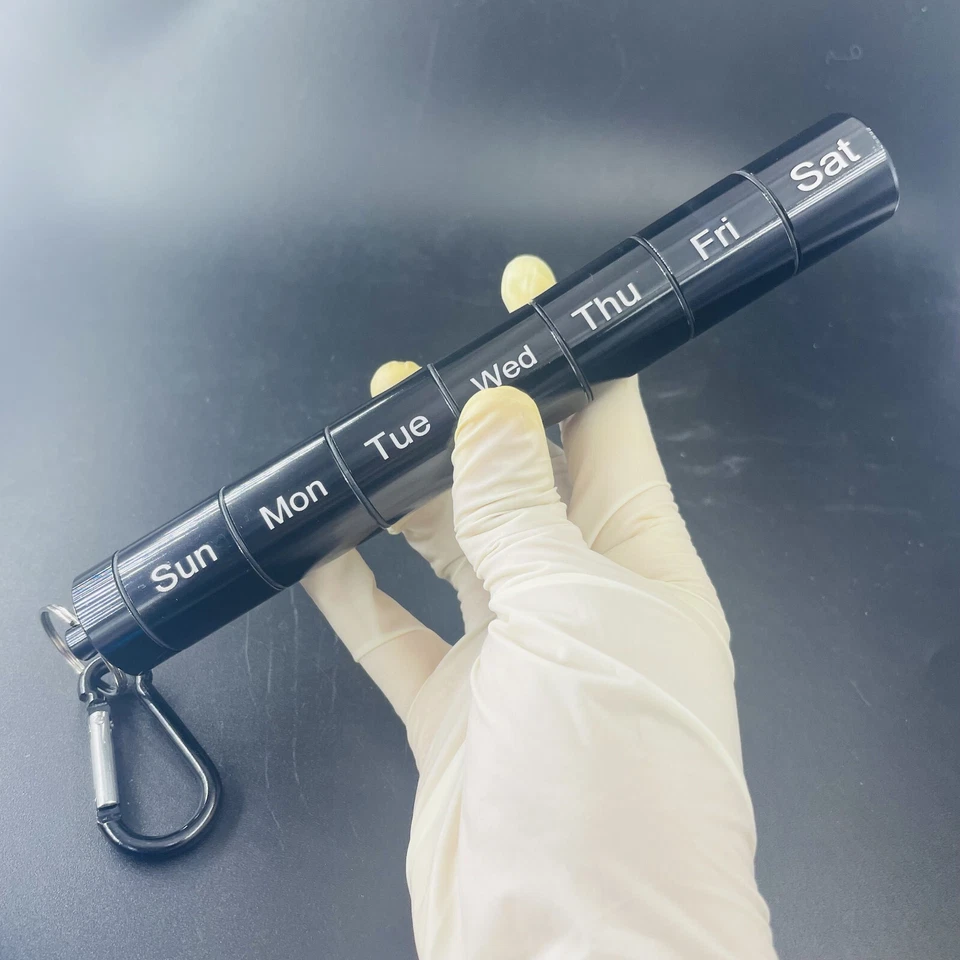 Portable Pill Case 7 Compartments Pocket Aluminum Alloy Pill Box with Keychain - Image 4 of 4