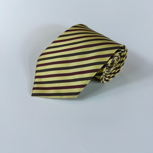 HUGO BOSS Tie 100% Silk Made in ITALY Designer STRIPED Gold / Brown Necktie - Picture 2 of 9