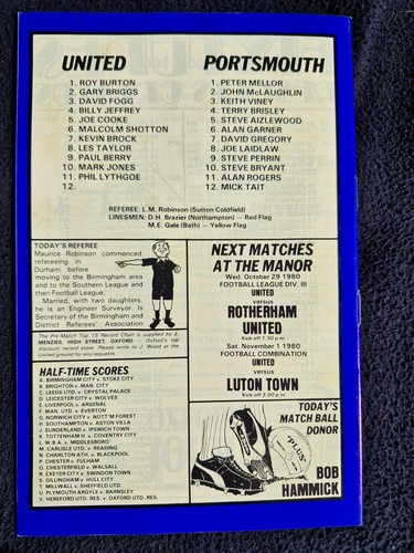 OXFORD UNITED v PORTSMOUTH PROGRAMME DIVISION 3 - 1980/81 (25/10/80) - Picture 2 of 2