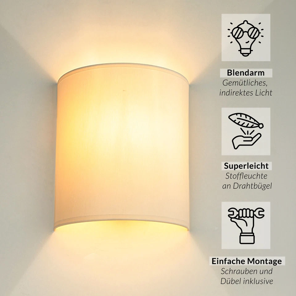 Lámpara De Pared Up Down Crema E27 Tela Metal Apliqué Interior Dormitorio - Imagen 2 de 4