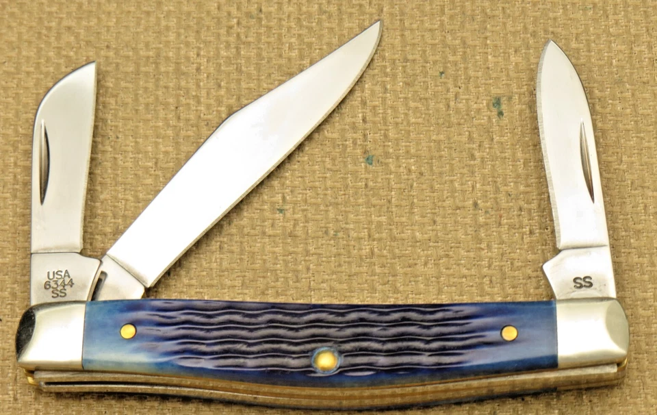 Case XX USA 2022 Stamp 6344 SS Small Stock Knife Jigged Blue Bovine Bone Handles - Image 3 of 4