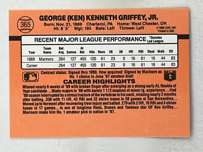 George Kenneth Griffey Jr. 1990 Donruss #365 MLB Seattle