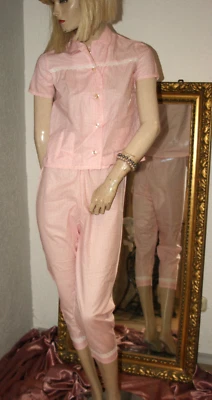Vintage Mädchen - Pyjama * Schlafanzug weiß rosa süß Gr. 134 - Bild 1 von 4