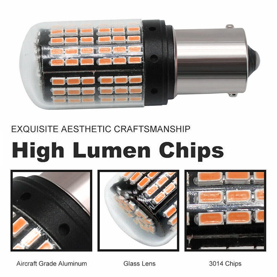 1 Pair 1156 BA15S 144SMD Canbus White 18W Car Brake Reverse Lamp Tail Light Bulb - Image 3 of 4