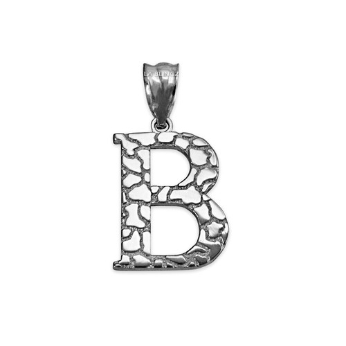 Sterling Silver Nugget Initial Pendant Necklace - Picture 17 of 78
