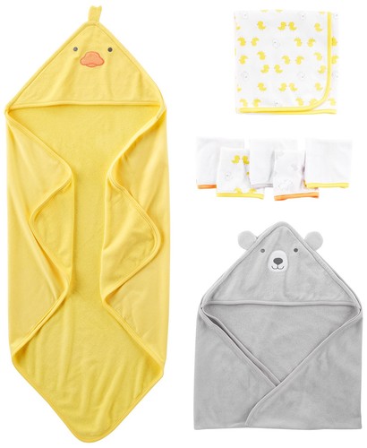 Baby Infant 8-Piece Towel and Washcloth Set, Grey Bear/Yellow Ducks, Size