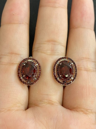 NATURAL GARNET 6X8 GARNET DIAMOND CUT STERLING SILVER 925 RING EARRING - 第 4/13 張圖片