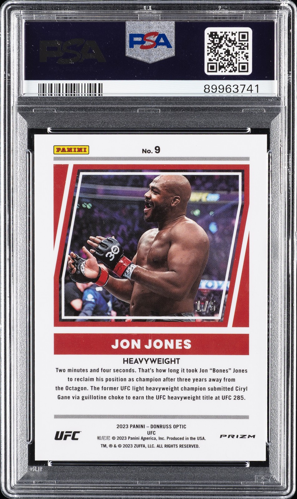 2023 PANINI DONRUSS OPTIC UFC DOMINATORS GREEN #9 JON JONES 1/5 PSA 10 view 2