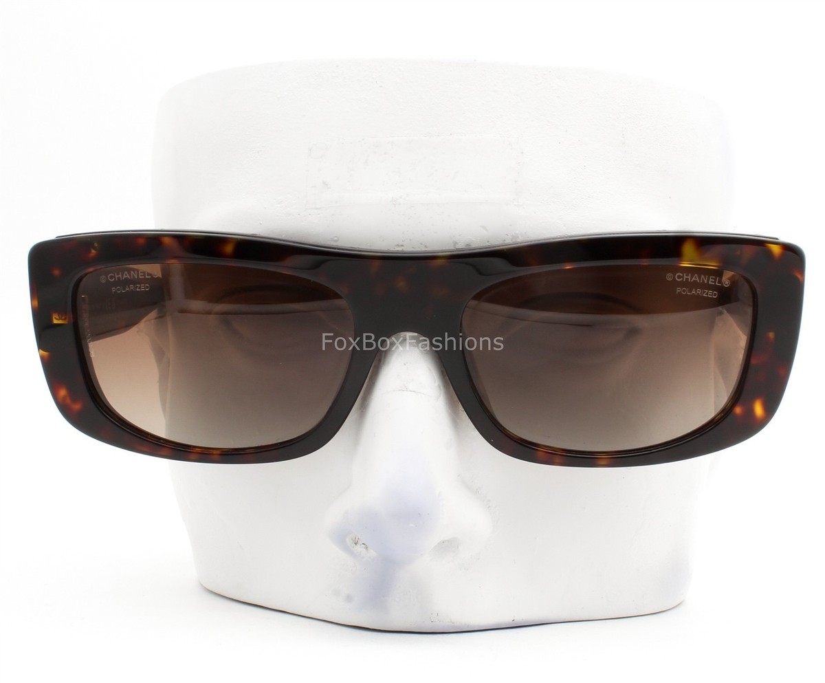 Chanel Sunglasses Brown Havana Polarized Gold Outline Logo 5559-A