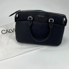 CALVIN KLEIN Black Faux Leather Top Handle Satchel Handbag Shoulder Bag Purse