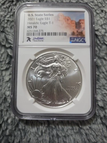 2021 7K Metals U.S. State Series American Silver Eagle NGC MS70 -South Dakota