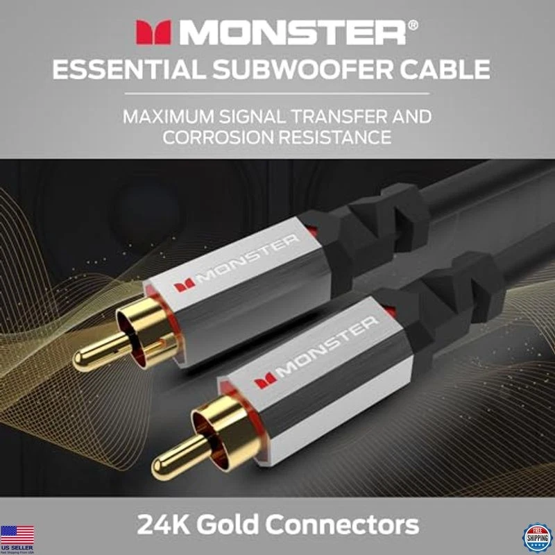Monster Essentials 13.1ft Premium RCA Subwoofer Cable for Home Theaters & Cars - Image 2 of 4