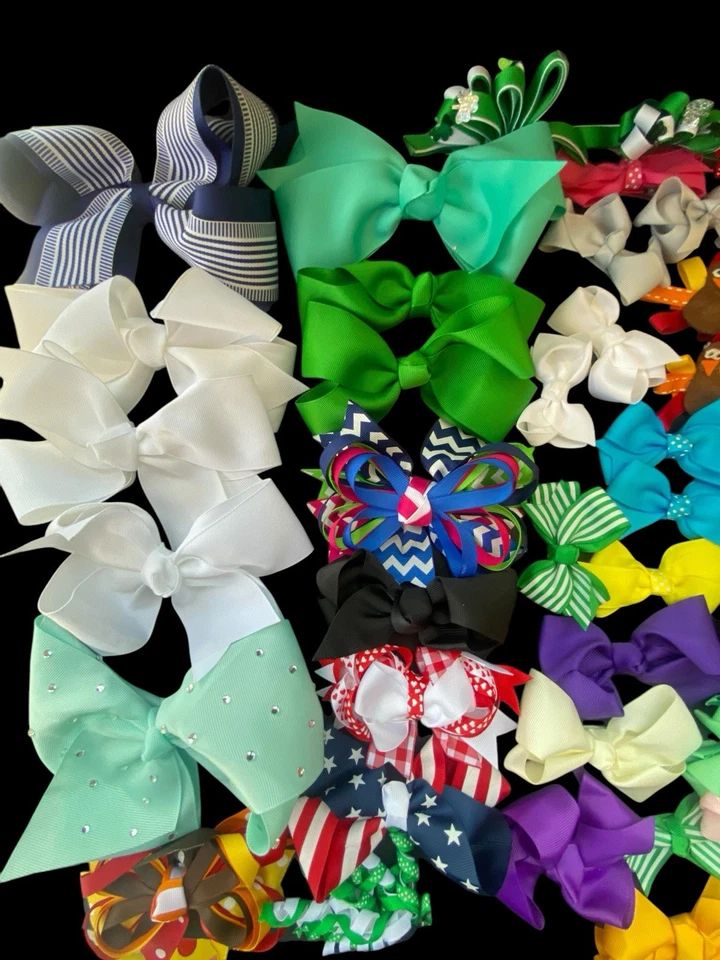 Lot of Girl 67 Colorful Hair Bows Attached Clips Various Designs Sizes Colors - Image 3 of 4
