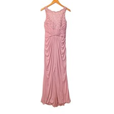 David’s Bridal Pink Lace Ruched Maxi Dress Formal Bridesmaid Gown 6