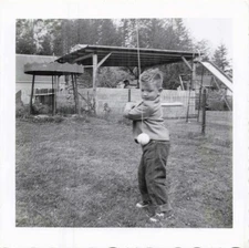 VTG Photo Young Boy Baseball Bat Swing Practice Sports Fun Yard Slide Toy
