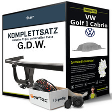 Für VW Golf I Cabrio Typ 155 Anhängerkupplung starr +eSatz 13pol uni. 89- NEU