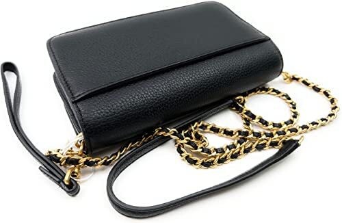 Tory Burch Women's Britten Pebble Leather Chain Wallet Bag With Wristlet Black thumbnail 3