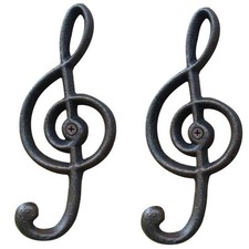 2 Pack Decorative Wall Hook, Music Note Wall Hooks, Black Cast Iron Single Ho...