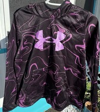 Under Armour Black Purple Swirl Loose fit Pullover Girls Youth XL Hooded EUC