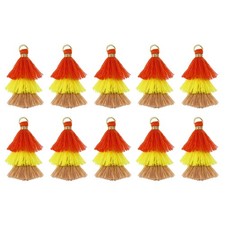 10PCS Tiny Tri-Layered Tassels Bohemian Keychains Red/Yellow/Brown 