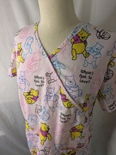 Women's Small Disney Winnie The Pooh White What's Not To Love Theme Scrubs Top
