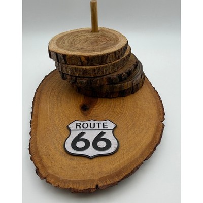 Route 66 Live Edge Wood Coaster Set with Holder Rustic Americana Decor 5 Piece