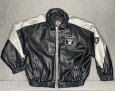 VTG 90s Oakland Raiders Rare Leather Bomber Jacket Game Day Essex MFG Mens XL