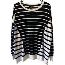 ATTITUDES BY RENEE NWOT Mixed Stripe Sweater Black White Size 2X Cozy Knit