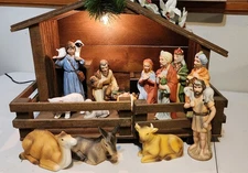 Vintage HOMCO Nativity Set W/Manger 14pc