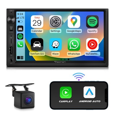 Doppel DIN 7'' QLED Touchscreen Autoradio Radio mit Android Auto CarPlay Monitor