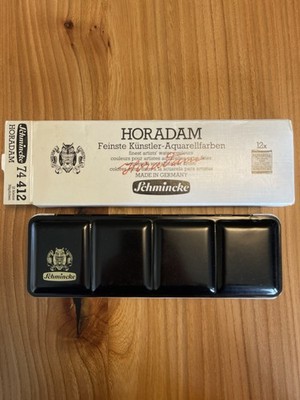 Schmincke Horadam 12 Näpfe Vintage Aquarell Aquarellkasten Schwarz 74412