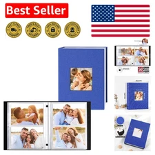 Stylish Blue Linen Photo Album Set - 200 Pockets for 4x6 Horizontal Photos
