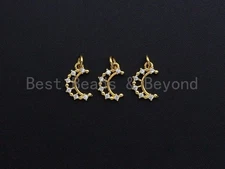 Clear CZ Micro Pave Cresent Moon Pendant Charm, Cubic Zirconia Tiny Moon Charm,