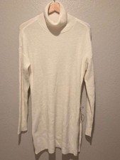 Bar III Cream White Turtleneck Sweater Dress M • Side Zip • Minimalist Chic